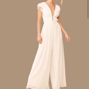 Lulu’s Our Love Song White Ruffled Wide-Leg Jumpsuit